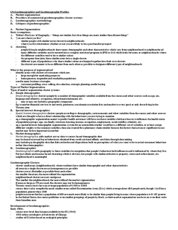 GEO 301 Lecture Notes - Lecture 9: Census Tract, Market Segmentation, Experian thumbnail