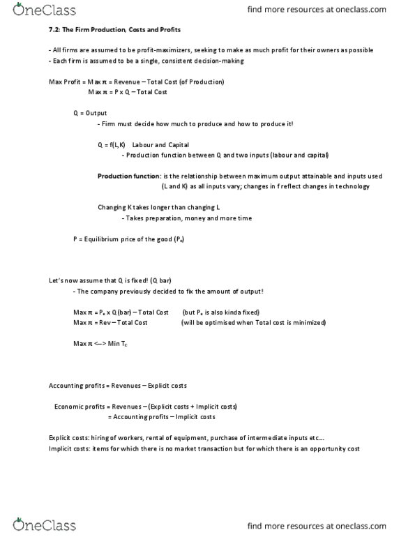 ECON 1100 Chapter Notes - Chapter 7: Production Function, Fixed Cost, Opportunity Cost thumbnail