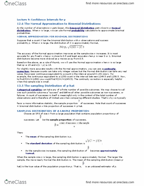 Biology 2244A/B Lecture Notes - Lecture 9: Central Limit Theorem, Penicillin, Simple Random Sample thumbnail
