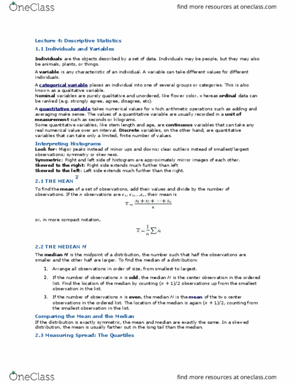 Biology 2244A/B Lecture Notes - Lecture 4: Box Plot, Standard Deviation, Interquartile Range thumbnail