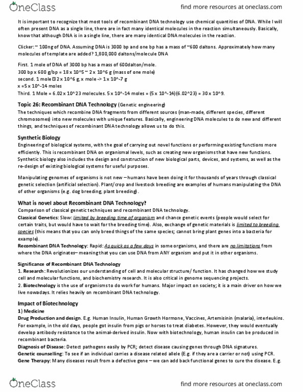 Biochemistry 2280A Lecture Notes - Lecture 26: Restriction Site, Ecori, Beta Particle thumbnail