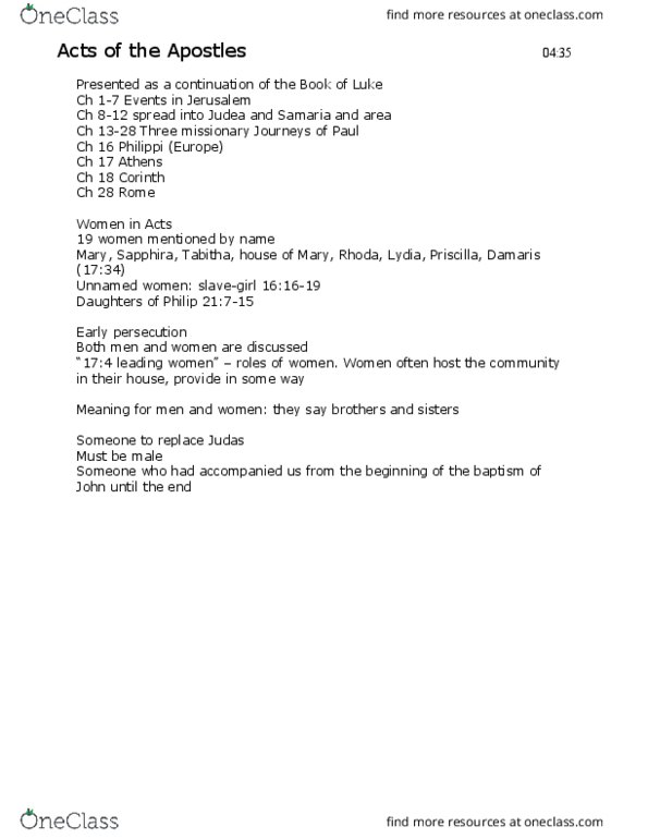 RELIGST 2B03 Lecture Notes - Lecture 13: Ananias And Sapphira thumbnail