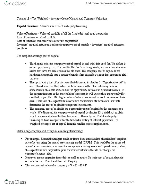 FINE 2000 Chapter Notes - Chapter 13: Dividend Discount Model, Preferred Stock, Capital Asset thumbnail