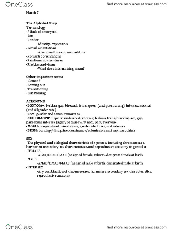 KNES 344 Lecture Notes - Lecture 7: Heteronormativity, Biphobia, Transphobia thumbnail