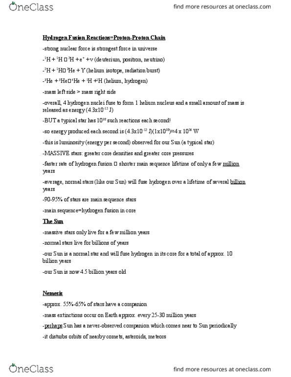 PCS 181 Lecture Notes - Lecture 2: Star Formation, Beryllium, Oxygen-Burning Process thumbnail