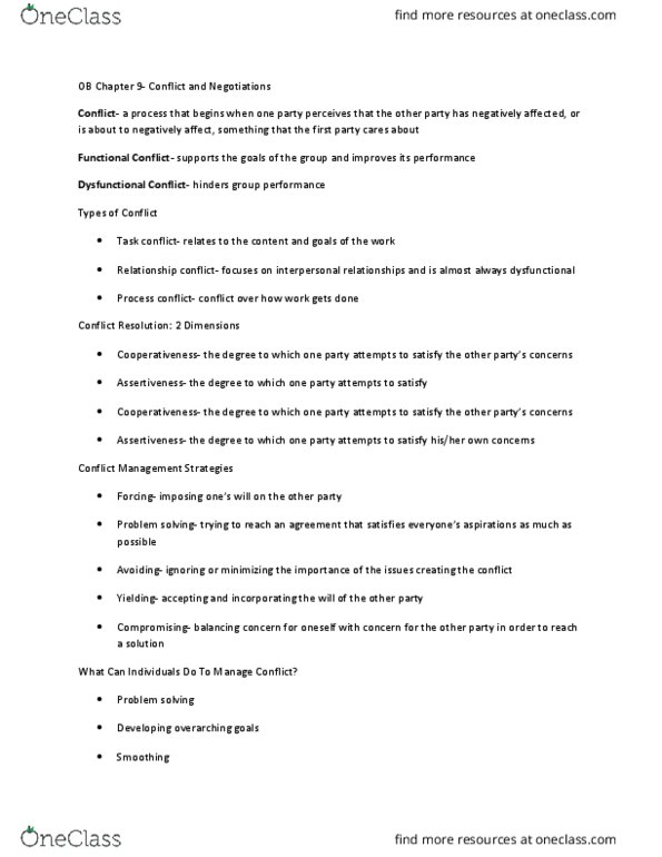 HROB 2100 Chapter Notes - Chapter 9: Best Alternative To A Negotiated Agreement, Interpersonal Relationship, Problem Solving thumbnail