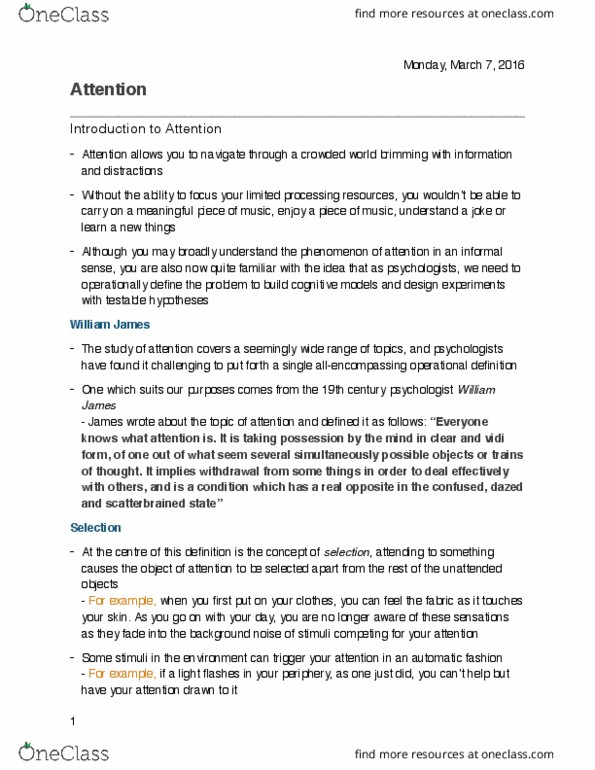 PSYCH 1F03 Lecture Notes - Lecture 6: Speech Shadowing, Attention Deficit Hyperactivity Disorder, Emergency Vehicle thumbnail