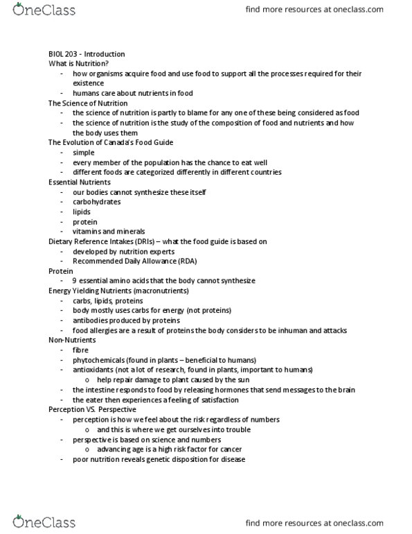 BIOL 203 Lecture Notes - Lecture 1: Antibody, Dietary Reference Intake thumbnail