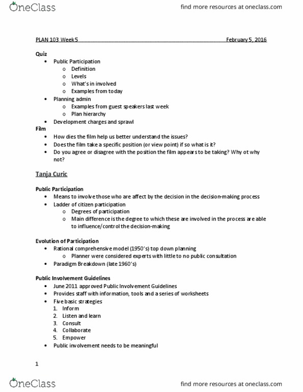 PLAN103 Lecture Notes - Lecture 5: Nimby, People Skills thumbnail