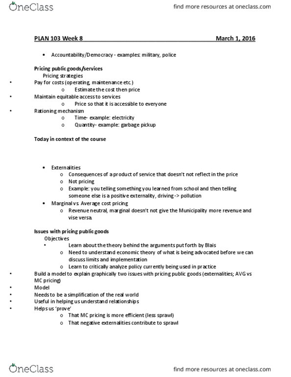 PLAN103 Lecture Notes - Lecture 8: Vise, Pricing Strategies, Externality thumbnail