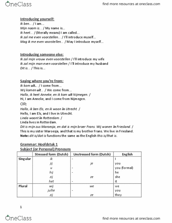 DUTCH101 Lecture Notes - Lecture 1: Syllable, Vowel Length, Open Vowel thumbnail