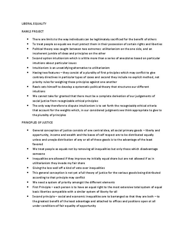 Philosophy 2801F/G Chapter Notes -Justice As Fairness, Intuitionism, Social Contract thumbnail