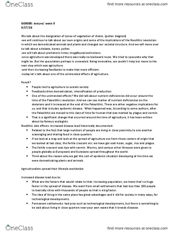 GGR305H1 Lecture Notes - Lecture 9: Herbaceous Plant, Human Taxonomy, Homo Sapiens thumbnail