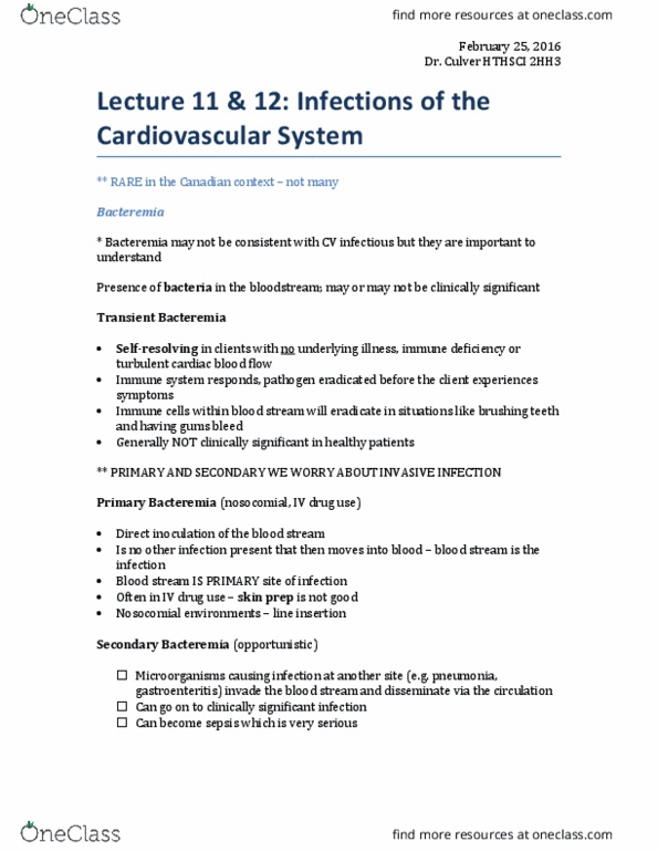 HTHSCI 2HH3 Lecture Notes - Lecture 11: Upper Respiratory Tract Infection, Pericardial Friction Rub, Echovirus thumbnail