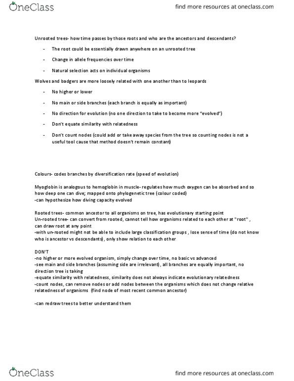 BIO153H5 Lecture Notes - Lecture 9: Phylogenetic Tree, Allele Frequency, Myoglobin thumbnail