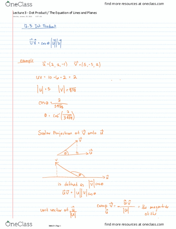 MATH 241 Lecture Notes - Lecture 3: Dot Product thumbnail