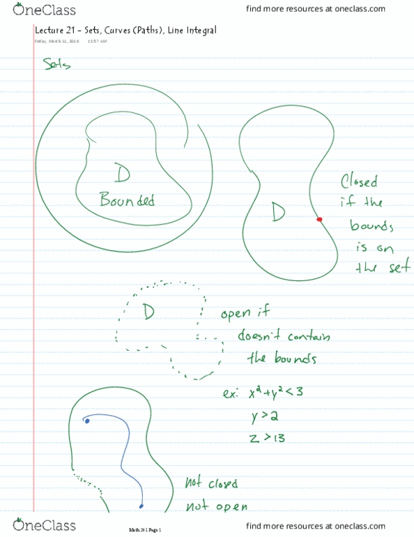 MATH 241 Lecture 21: Lecture 21 - Sets, Curves (Paths), Line Integral thumbnail