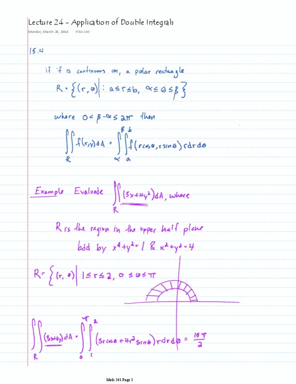 MATH 241 Lecture 24: Lecture 24 - Application of Double Integrals thumbnail