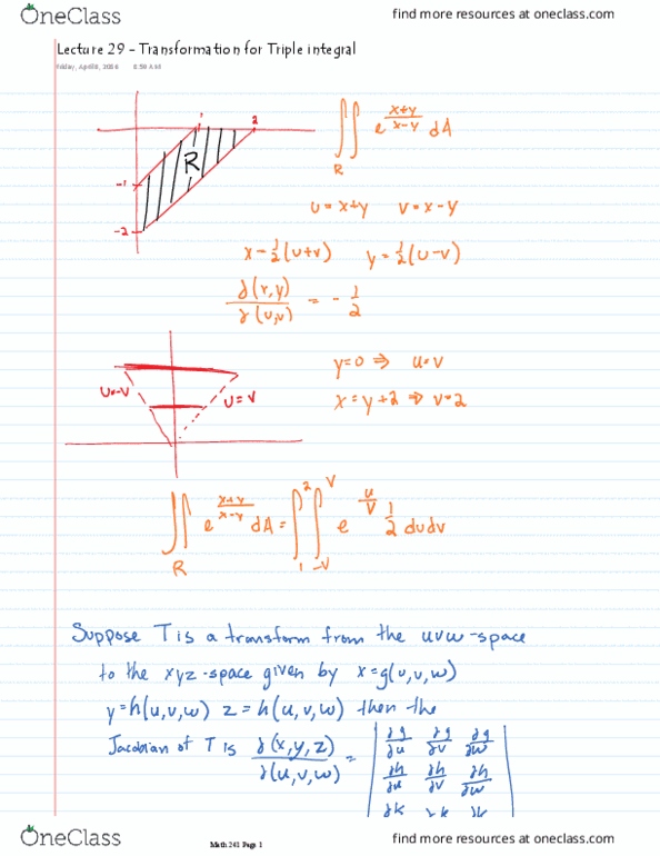 MATH 241 Lecture 29: Lecture 29 - Transformation for Triple integral thumbnail