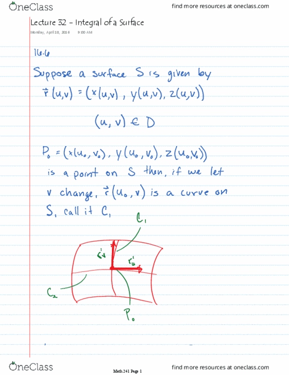 MATH 241 Lecture 32: Lecture 32 - Integral of a Surface thumbnail