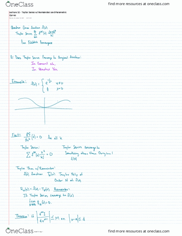 MATH 231 Lecture 32: Lecture 32 - Taylor Series w Remainders and Parametric Curves thumbnail