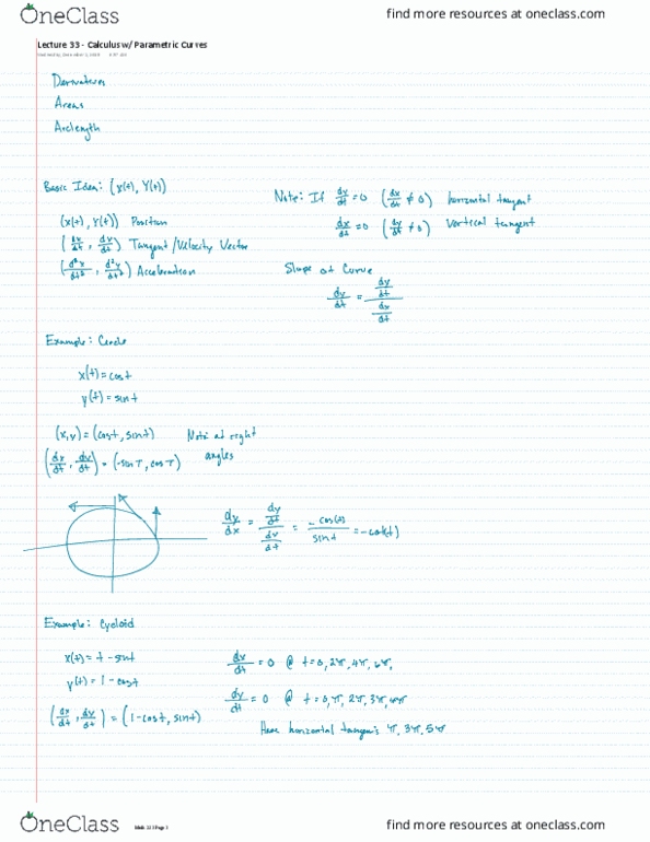 MATH 231 Lecture 30: Lecture 33 - Calculus w Parametric Curves thumbnail