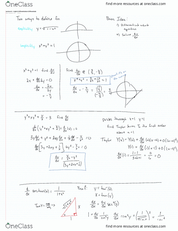 MATH 231 Lecture 9: Lecture 9 - Implicit Differentiation Differentials thumbnail