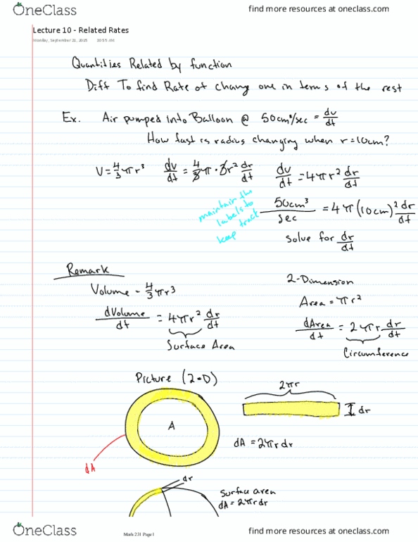 MATH 231 Lecture 10: Lecture 10 - Related Rates thumbnail