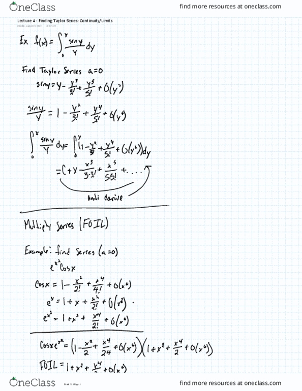 MATH 231 Lecture 4: Lecture 4 - Finding Taylor Series ContinuityLimits thumbnail