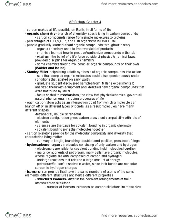 BIOL 111 Chapter Notes - Chapter 4: Thiol, Cytidine, Glycerol thumbnail