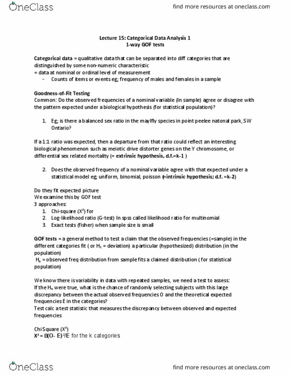 BIOL361 Lecture Notes - Lecture 15: Continuity Correction, Categorical Variable, Statistical Population thumbnail