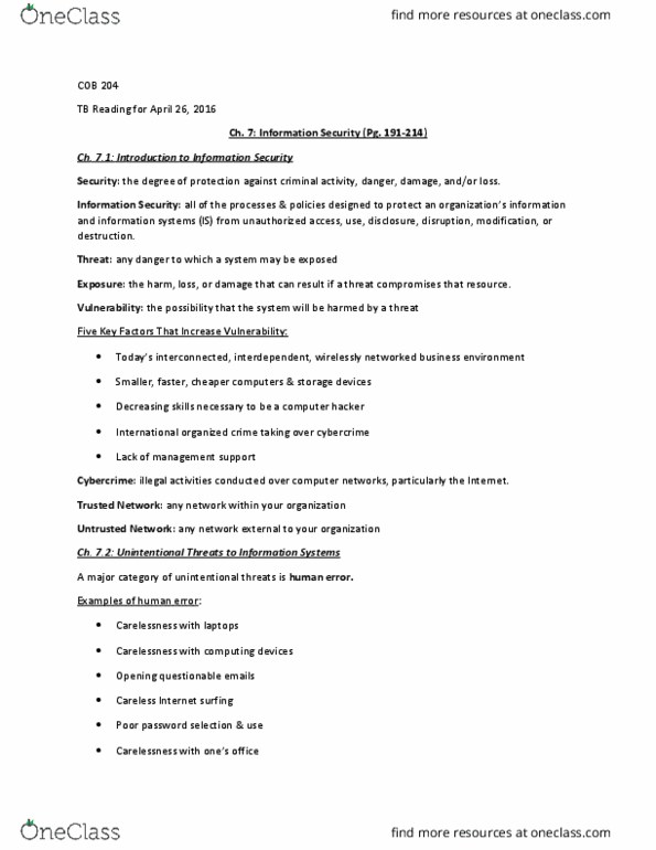 COB 204 Chapter Notes - Chapter 7.1-7.2: Cybercrime thumbnail