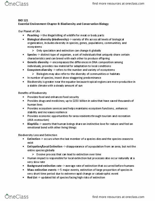 BIO 121 Chapter Notes - Chapter 8: Invasive Species, Primary And Secondary Legislation, Endangered Species Act Of 1973 thumbnail