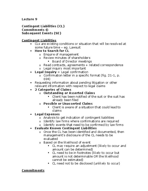 BUS 426 Lecture Notes - Lecture 9: Contingent Liability, Analytical Review, Financial Statement thumbnail