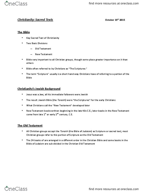 RELS 131 Lecture Notes - Lecture 10: Nissan Mid4, Pauline Epistles, Septuagint thumbnail