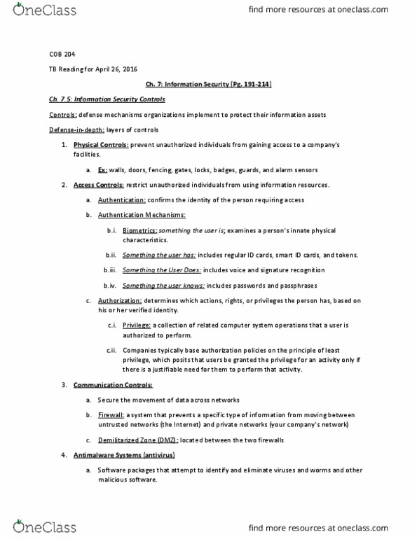 COB 204 Chapter Notes - Chapter 7.5: External Auditor, Internal Audit, Computer Hardware thumbnail