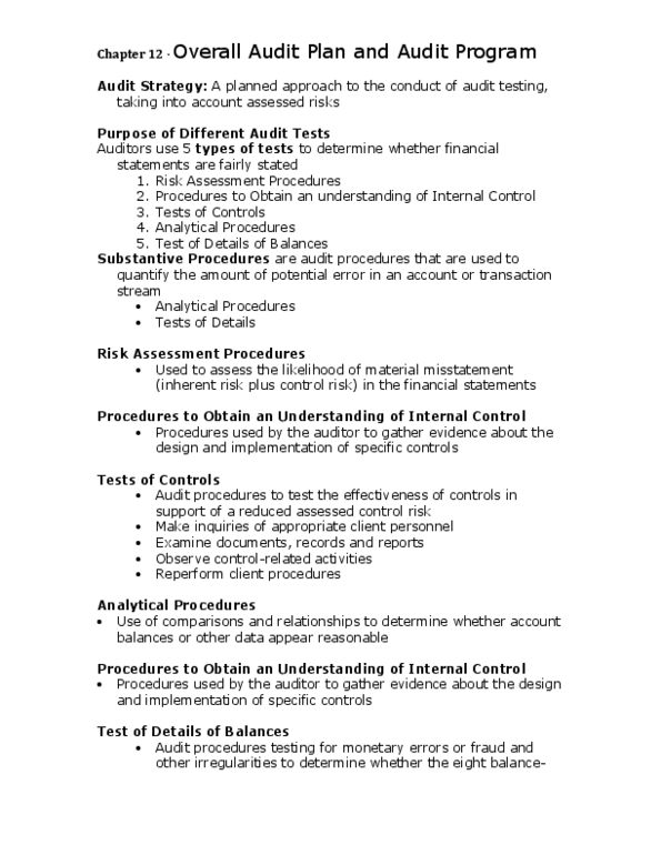 BUS 426 Chapter Notes - Chapter 12: Audit Evidence, Internal Control, Financial Statement thumbnail