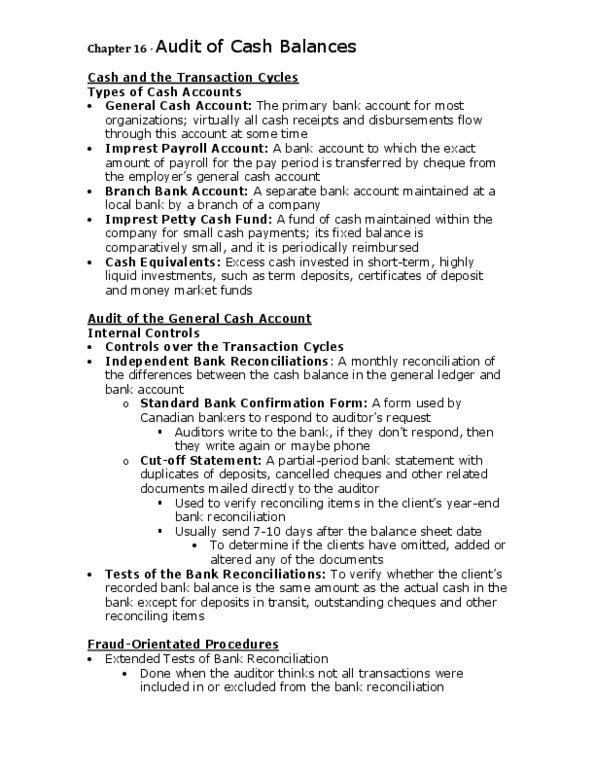 BUS 426 Chapter Notes - Chapter 16: Money Market Fund, Bank Reconciliation, List Of The Shield Episodes thumbnail