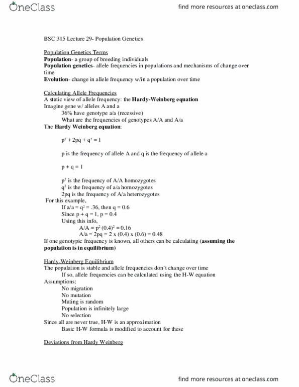 BSC 315 Lecture Notes - Lecture 29: Natural Selection, Balancing Selection, Allele Frequency thumbnail