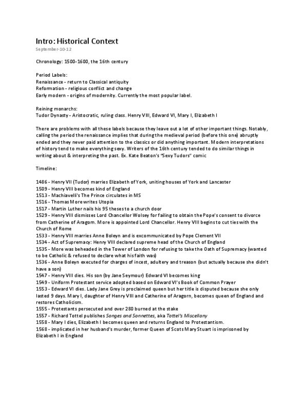 ENG302Y1 Lecture Notes - Lady Jane Grey, Richard Tottel, House Of Tudor thumbnail