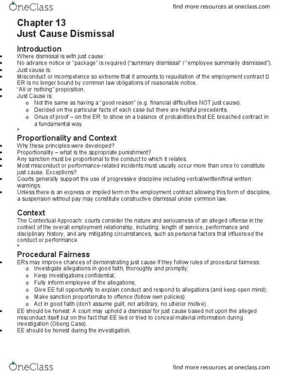 LAW 529 Chapter Notes - Chapter 13: Linamar, Absenteeism, Wrongful Dismissal thumbnail