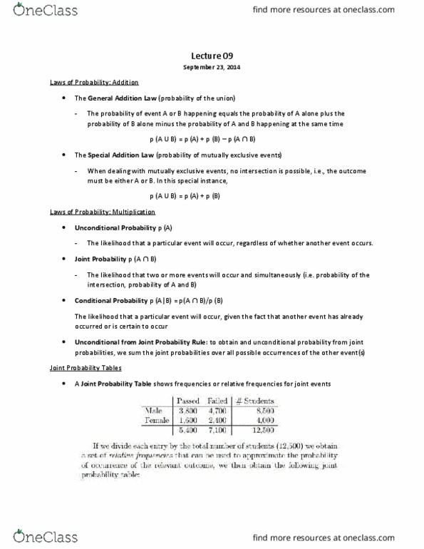 ECON 2B03 Lecture Notes - Lecture 9: Thomas Bayes, Posterior Probability, Prior Probability thumbnail