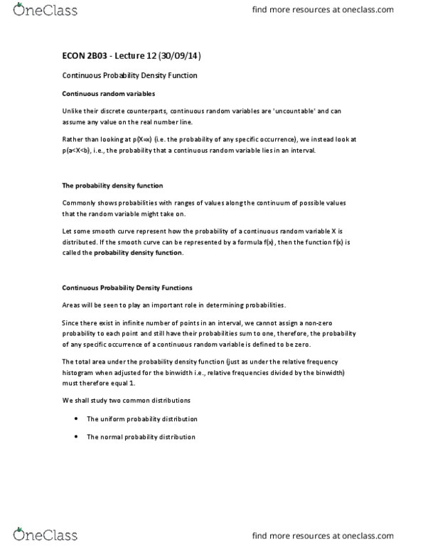 ECON 2B03 Lecture Notes - Lecture 12: Discrete Event Simulation, Random Variable thumbnail