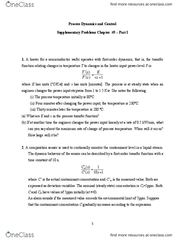 ENCH 429 Lecture Notes - Lecture 10: Damping Ratio, Settling Time, Step Response thumbnail