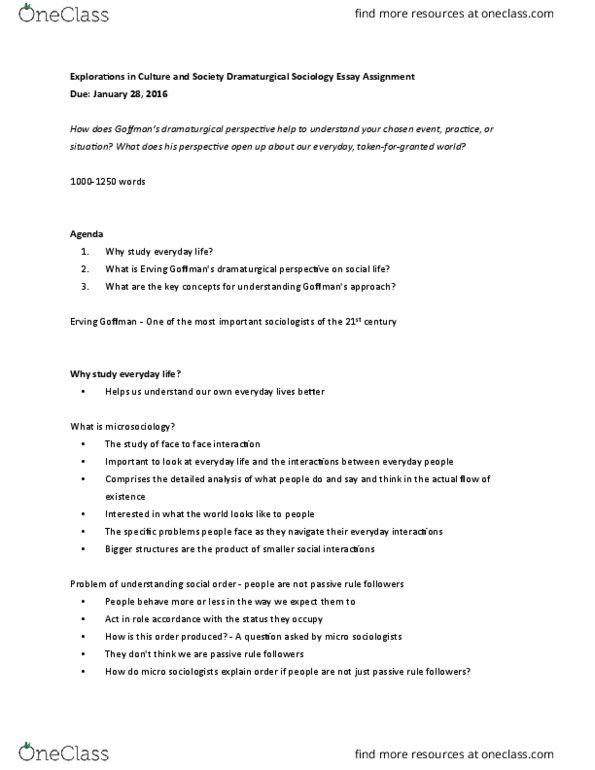 SOSA 1050X Lecture Notes - Lecture 2: Job Interview, Impression Management, Ethnography thumbnail