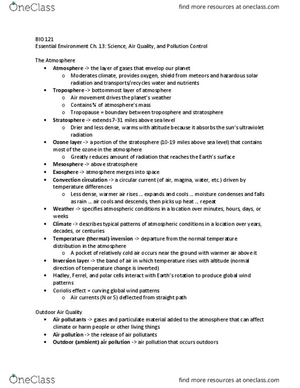 BIO 121 Chapter Notes - Chapter 13: National Ambient Air Quality Standards, Volatile Organic Compound, Bromine thumbnail