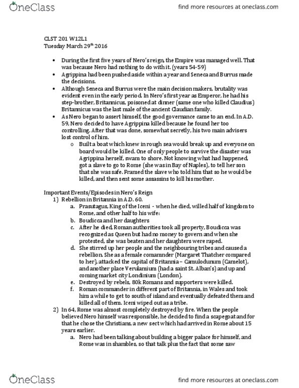 CLST 201 Lecture Notes - Lecture 23: Italica, Mount Vesuvius, Flavian Dynasty thumbnail