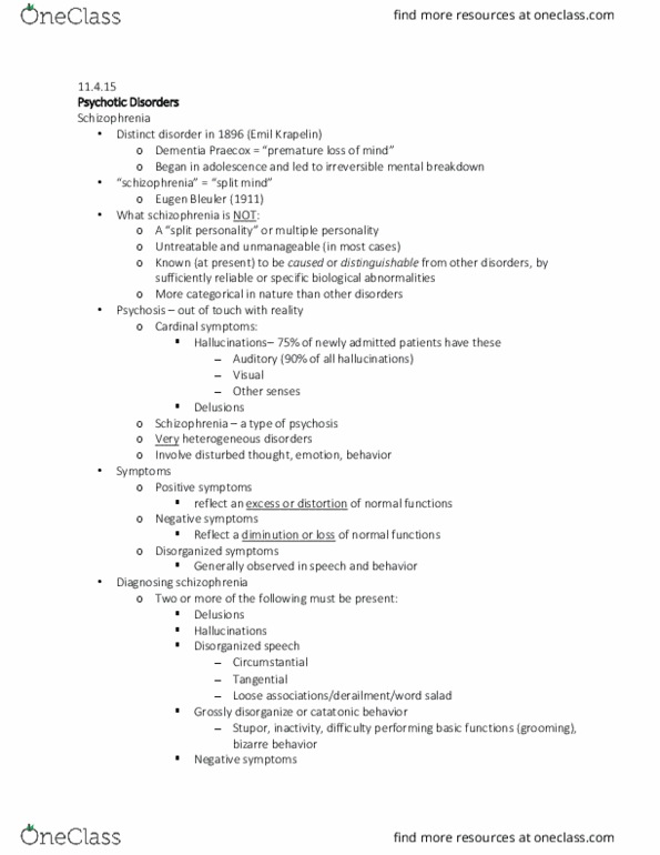 PSY 3100 Lecture Notes - Lecture 19: Antipsychotic, Brief Psychotic Disorder, Neuroscience thumbnail