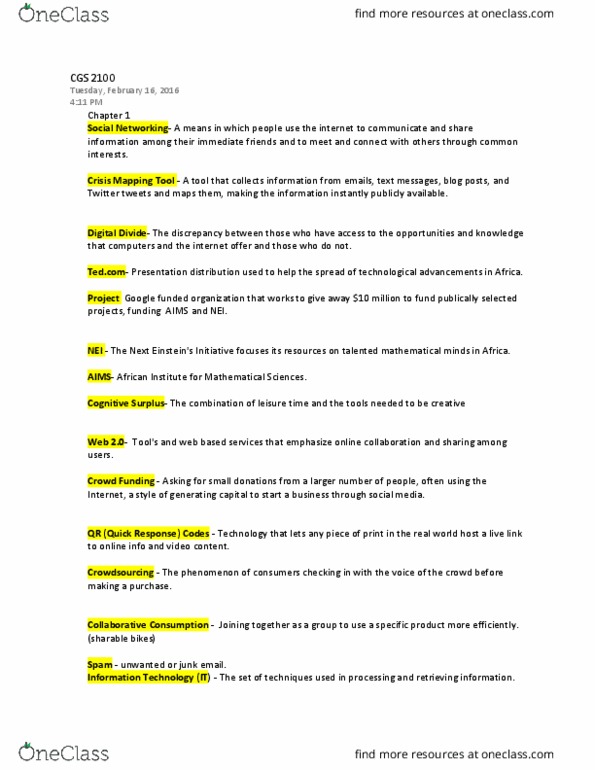 CGS-2100 Chapter Notes - Chapter 4-6: Tax Preparation In The United States, Microsoft Outlook, Metasearch Engine thumbnail