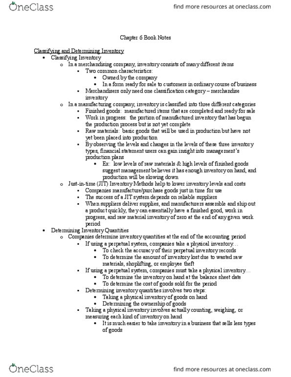 ACCT207 Chapter Notes - Chapter 6: High Tech, Income Statement, Inventory Turnover thumbnail